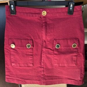 Elegant Burgundy Mini Skirt with Gold Buttons